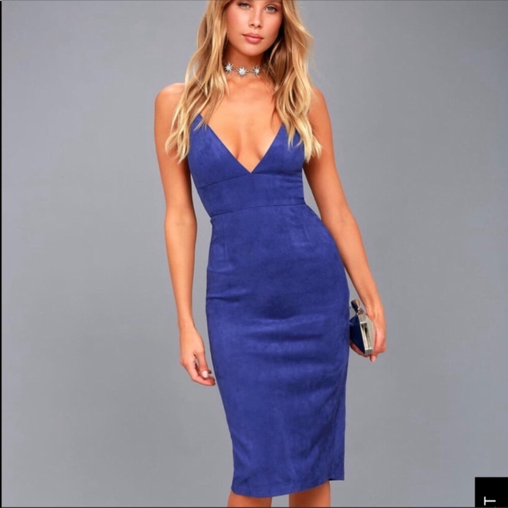Dynamic Diva Suede Bodycon Midi Dress Blue Medium